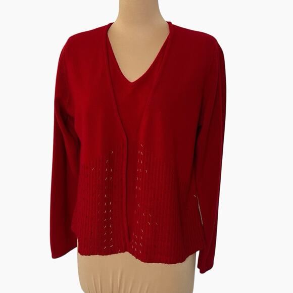 Norton McNaughton Attached Layer Sweater Medium Red Long Sleeve Embellished Vtg - Picture 1 of 7